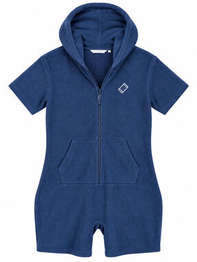 Towel Club Onepiece Womens L Navy Terry Hooded Short Fitted Jumpsuit NWT